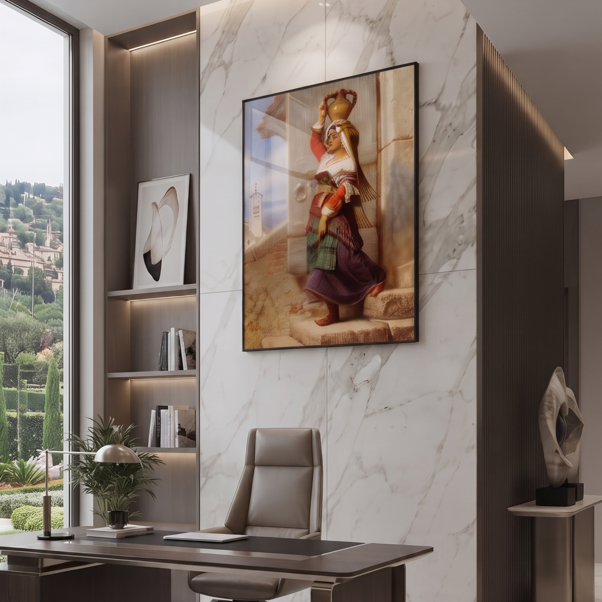 Classical Woman with Pitcher Glass Print – Traditional Art Wall Decor
