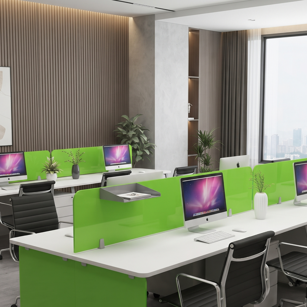 Green Glass Office Desk Workstation Partition