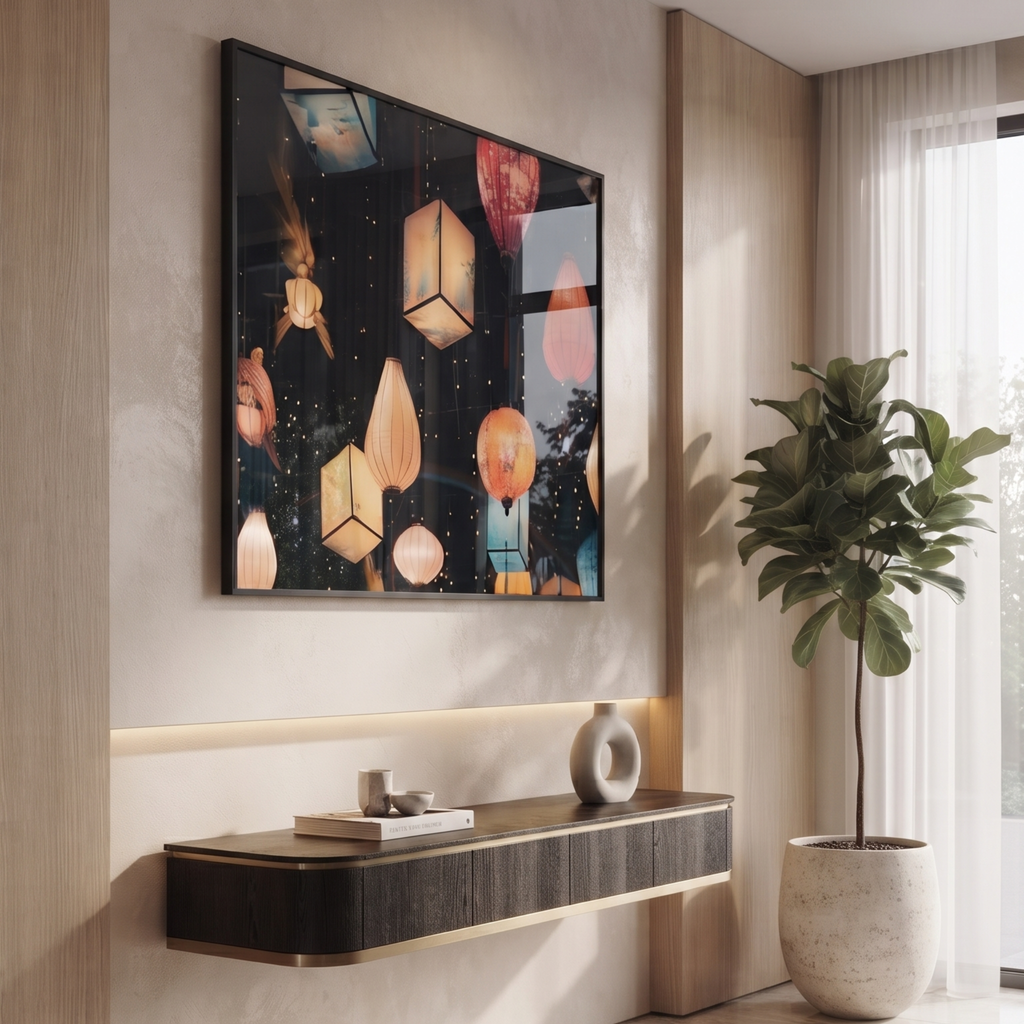 Celestial Lanterns LED Illuminated Glass Wall Art