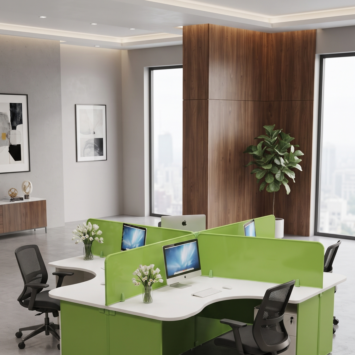 Green Glass Office Desk Workstation Partition
