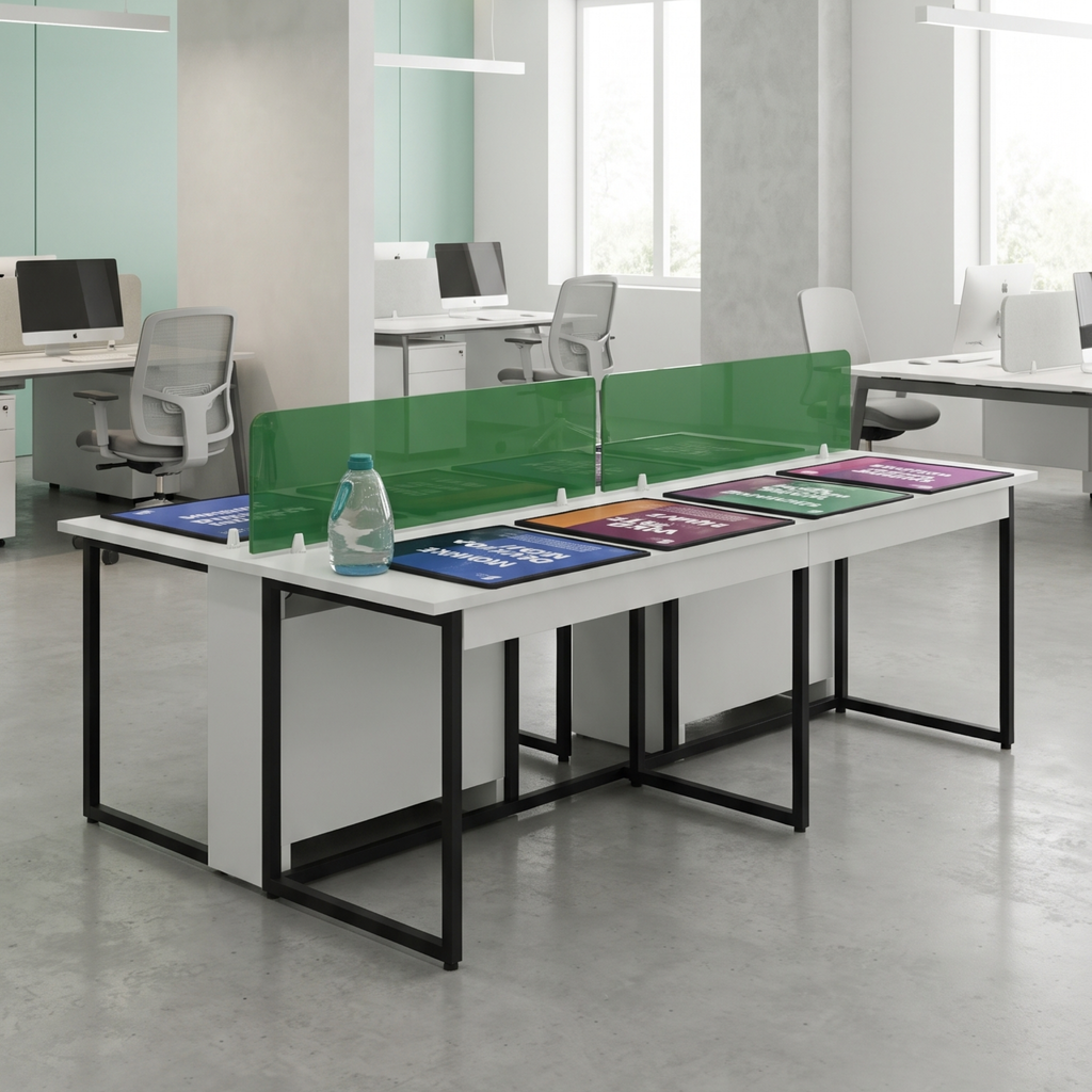 Modern Office Workstation with Green Partition Glass