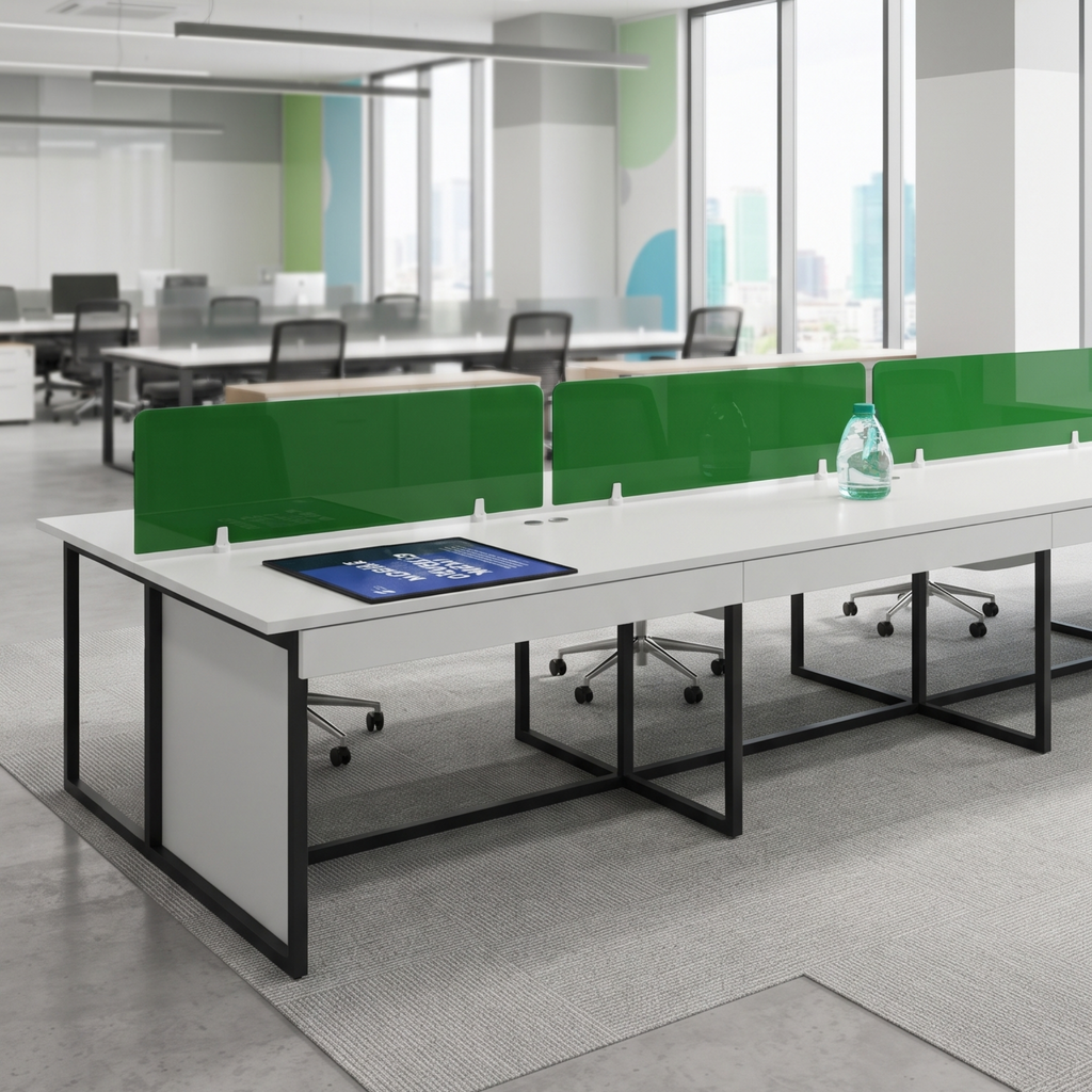 Modern Office Workstation with Green Partition Glass