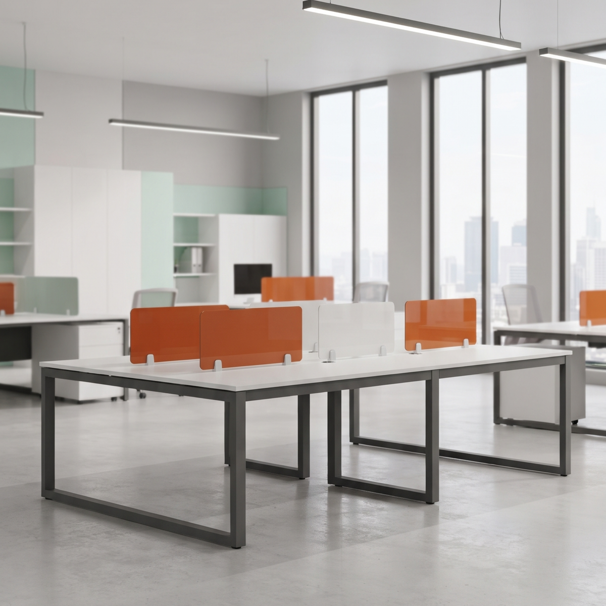 Modern Office Workstation with Glass Partition Panels