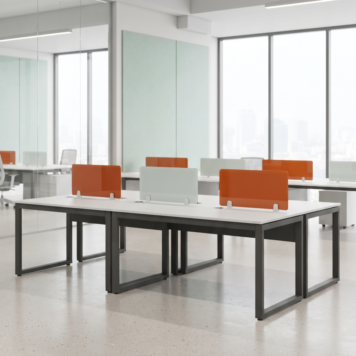 Modern Office Workstation with Glass Partition Panels