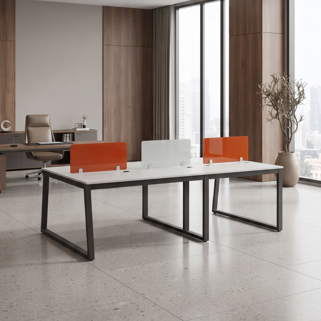Modern Office Workstation with Glass Partition Panels