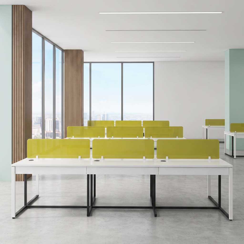 Modern Office Workstation with Yellow Glass Partition